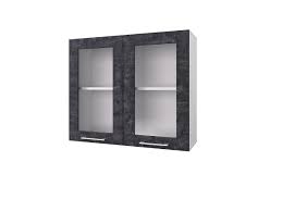 Шкаф 80 с 2-мя витринами Лофт (Камень Арья/корпус Белый) в Саргатском - sargatskoe.katalogmebeli.com | фото