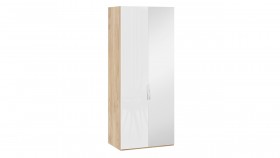 Шкаф для одежды с 1 глухой и 1 зеркальной дверями правый «Эмбер» Яблоня Беллуно/Белый глянец в Саргатском - sargatskoe.katalogmebeli.com | фото
