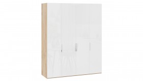 Шкаф для одежды с 4 глухими дверями «Эмбер» Яблоня Беллуно/Белый глянец в Саргатском - sargatskoe.katalogmebeli.com | фото