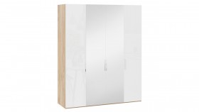 Шкаф комбинированный с 2 глухими и 2 зеркальными дверями «Эмбер» Яблоня Беллуно/Белый глянец в Саргатском - sargatskoe.katalogmebeli.com | фото