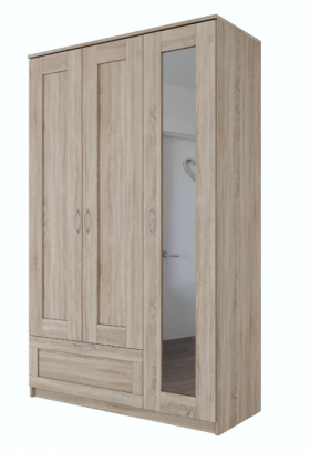 Шкаф трехдверный Сириус с зеркалом и 1 ящиком дуб сонома в Саргатском - sargatskoe.katalogmebeli.com | фото