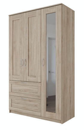 Шкаф трехдверный Сириус с зеркалом и 2 ящиками дуб сонома в Саргатском - sargatskoe.katalogmebeli.com | фото 1