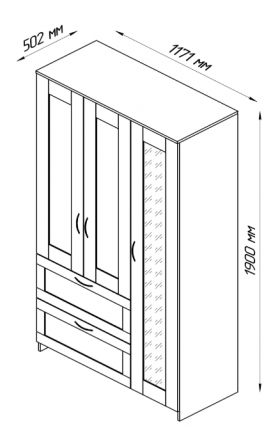 Шкаф трехдверный Сириус с зеркалом и 2 ящиками дуб сонома в Саргатском - sargatskoe.katalogmebeli.com | фото 2