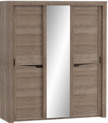 Шкаф трехдверный Соренто с раздвижными дверями Дуб стирлинг/Кофе структурный матовый в Саргатском - sargatskoe.katalogmebeli.com | фото 1